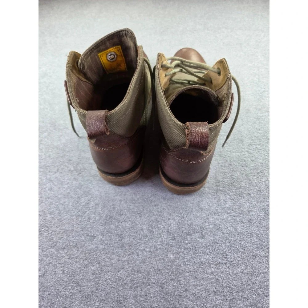 CAT Mens P717016 Canvas Leather Lace Up Cap Toe Boots 12 Green Brown Workwear